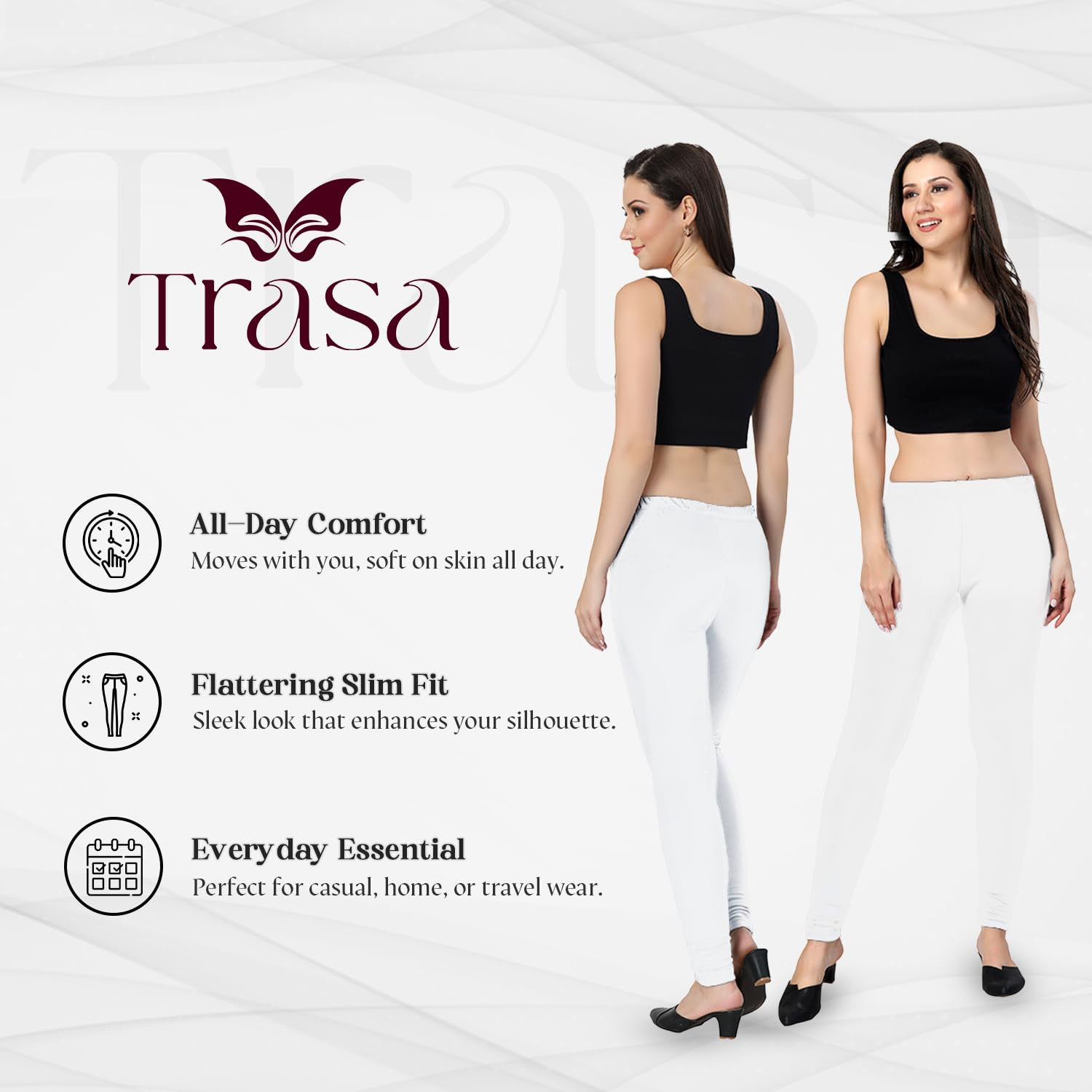 TRASA Women's Classic Cotton Churidar Leggings - Image 2