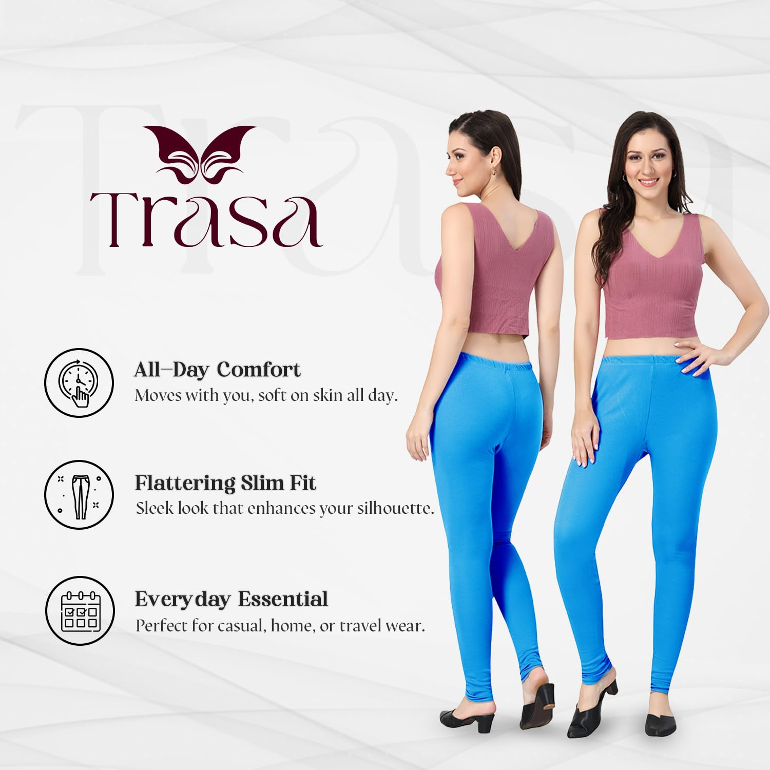 TRASA Women's Classic Cotton Churidar Leggings - Image 10