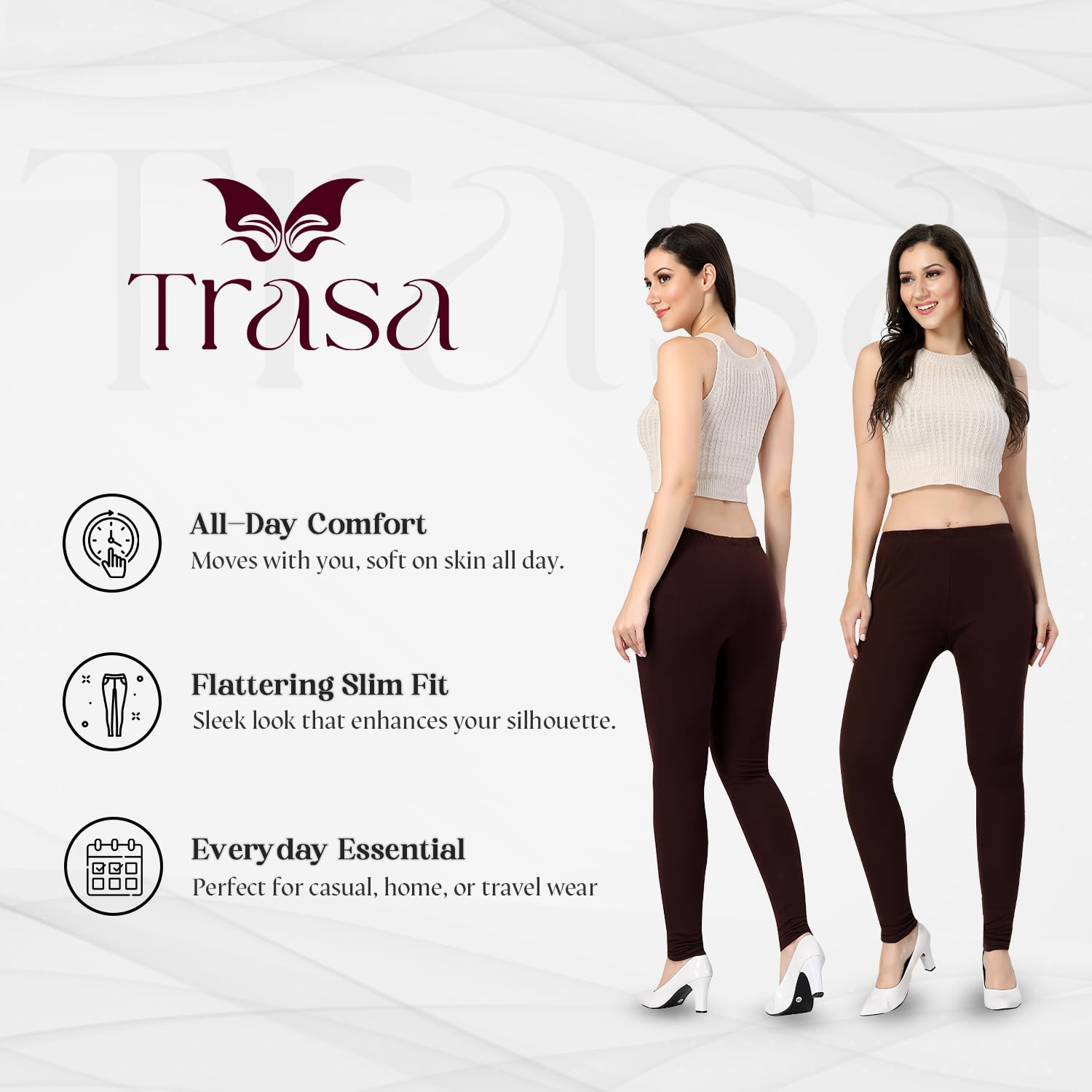 TRASA Women's Classic Cotton Churidar Leggings - Image 18