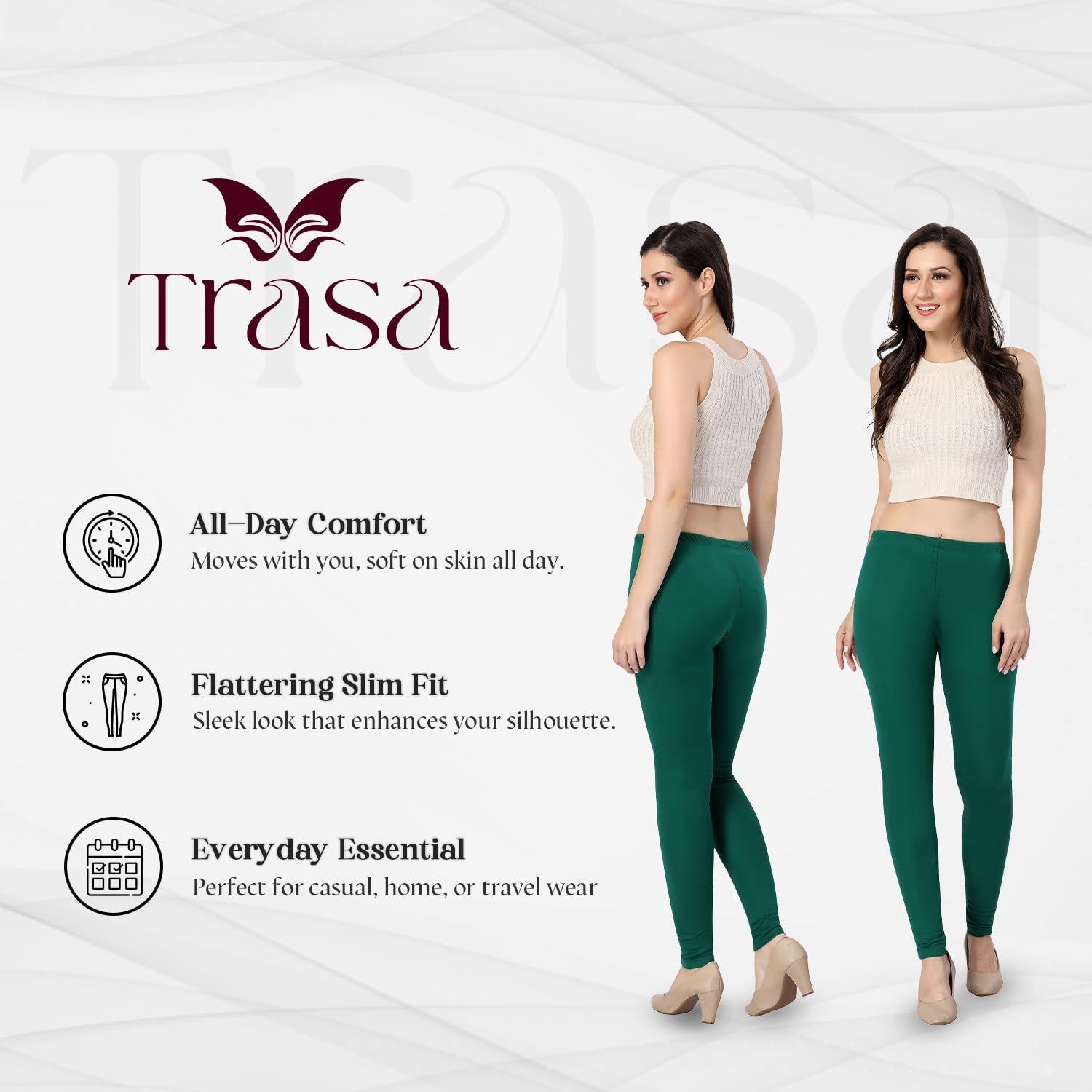 TRASA Women's Classic Cotton Churidar Leggings - Image 33