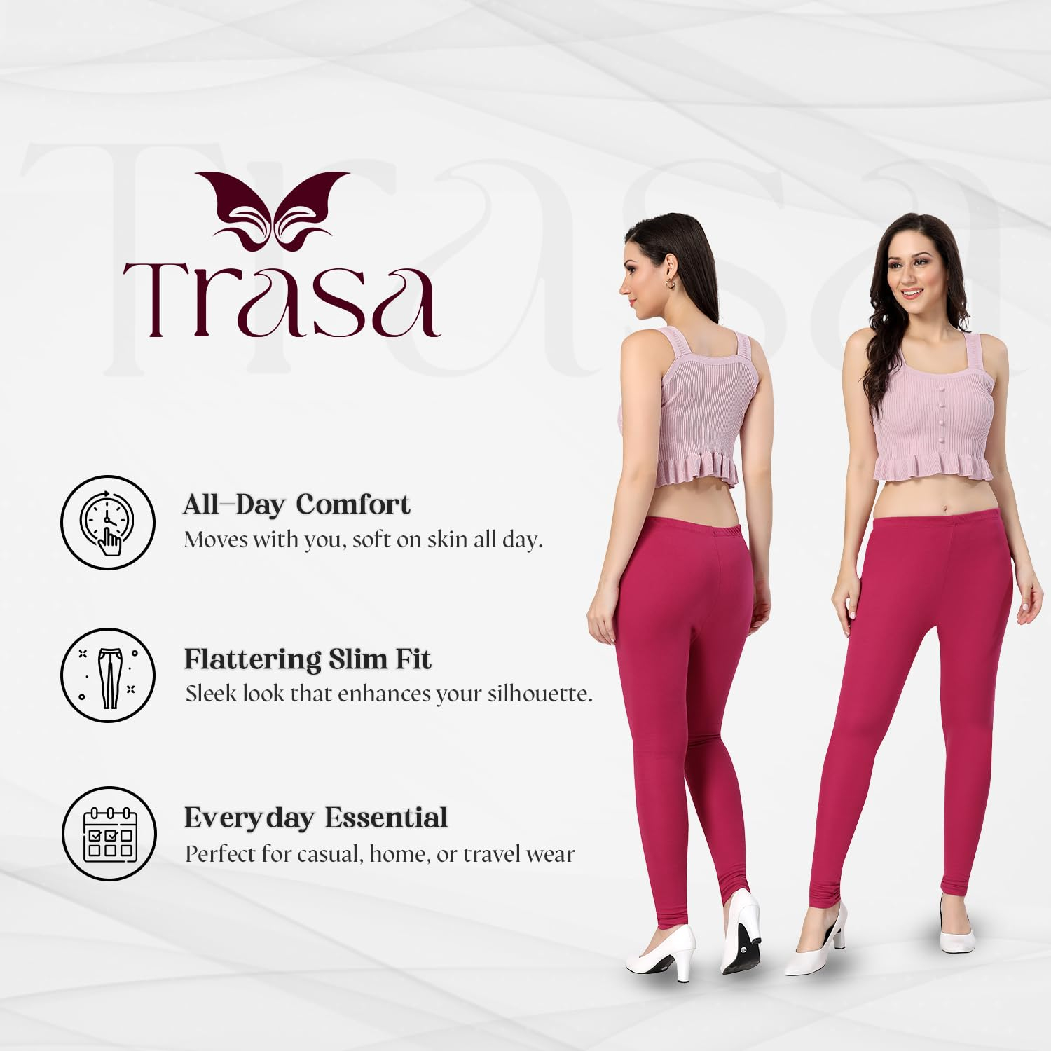 TRASA Women's Classic Cotton Churidar Leggings - Image 41
