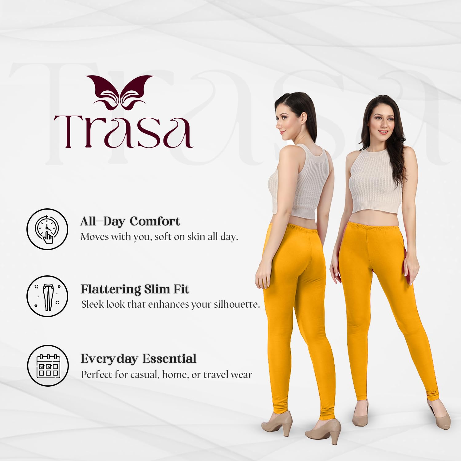 TRASA Women's Classic Cotton Churidar Leggings - Image 49