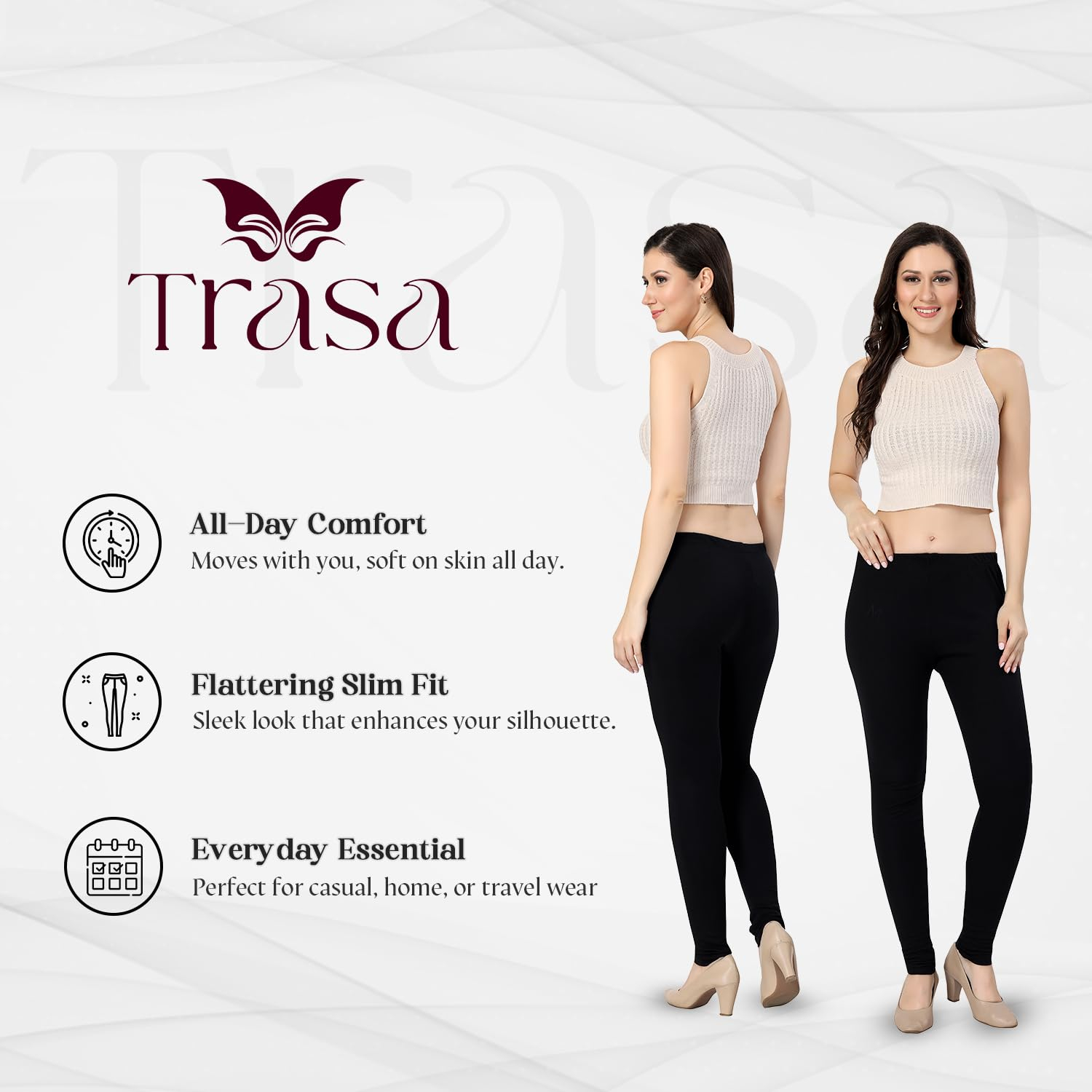 TRASA Women's Classic Cotton Churidar Leggings - Image 57