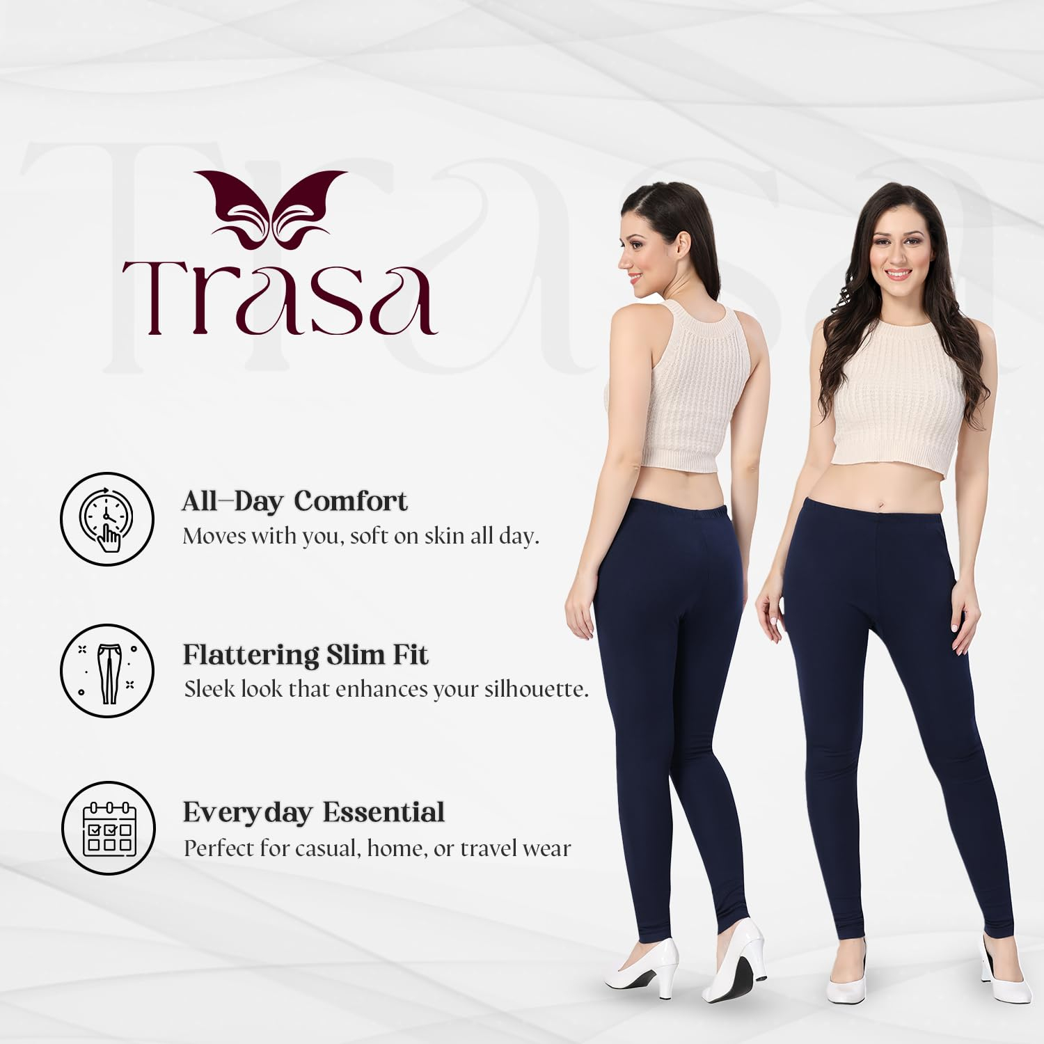 TRASA Women's Classic Cotton Churidar Leggings - Image 65