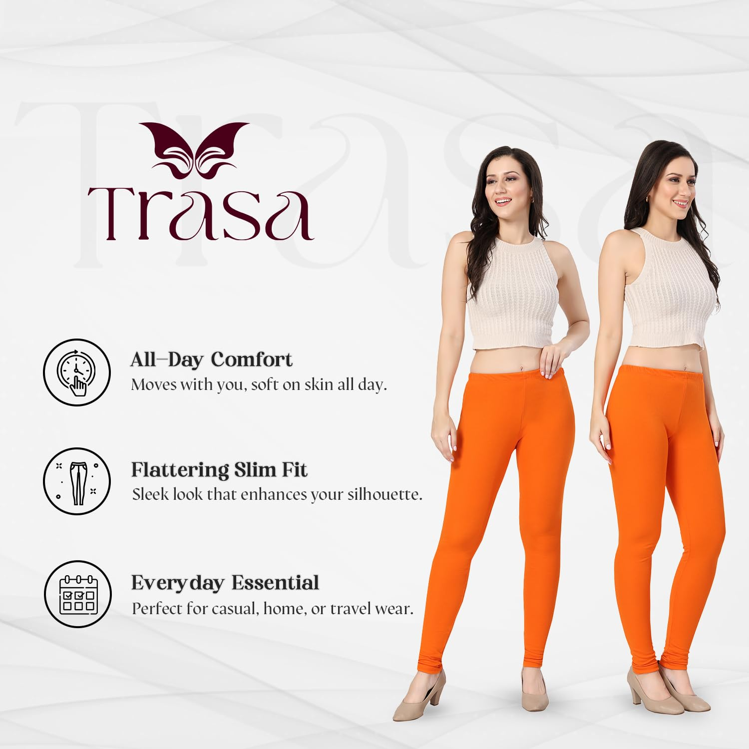 TRASA Women's Classic Cotton Churidar Leggings - Image 73