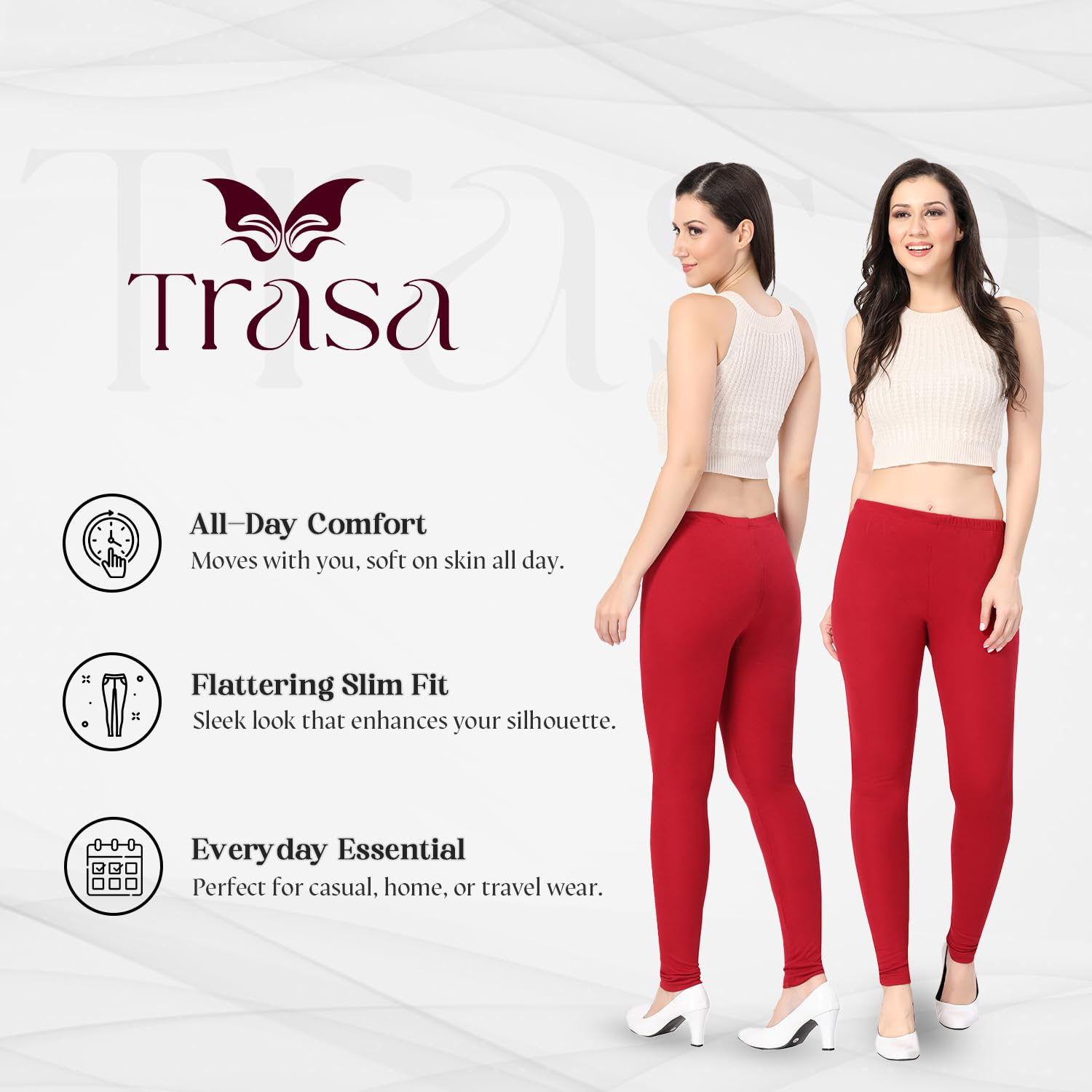 TRASA Women's Classic Cotton Churidar Leggings - Image 81