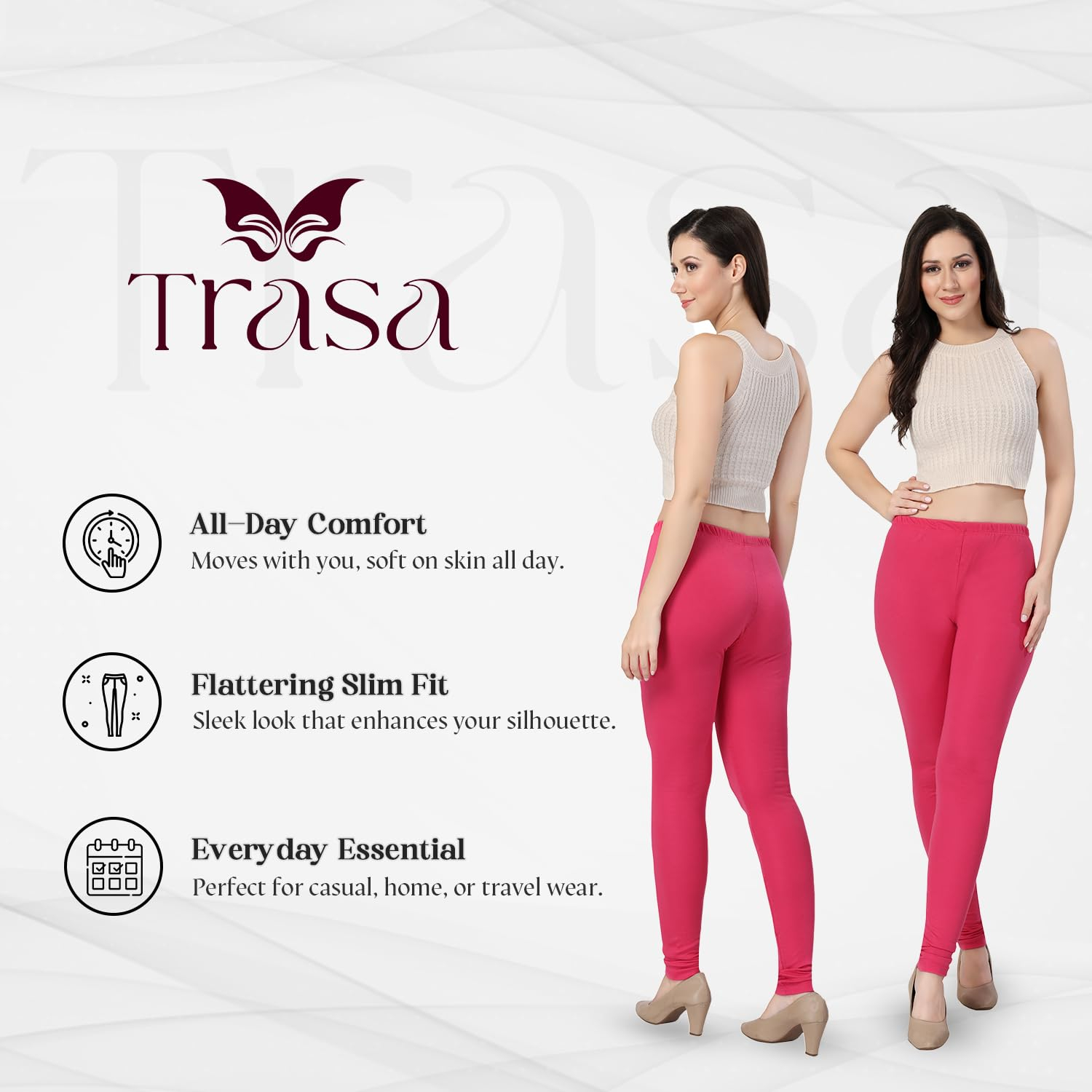 TRASA Women's Classic Cotton Churidar Leggings - Image 89
