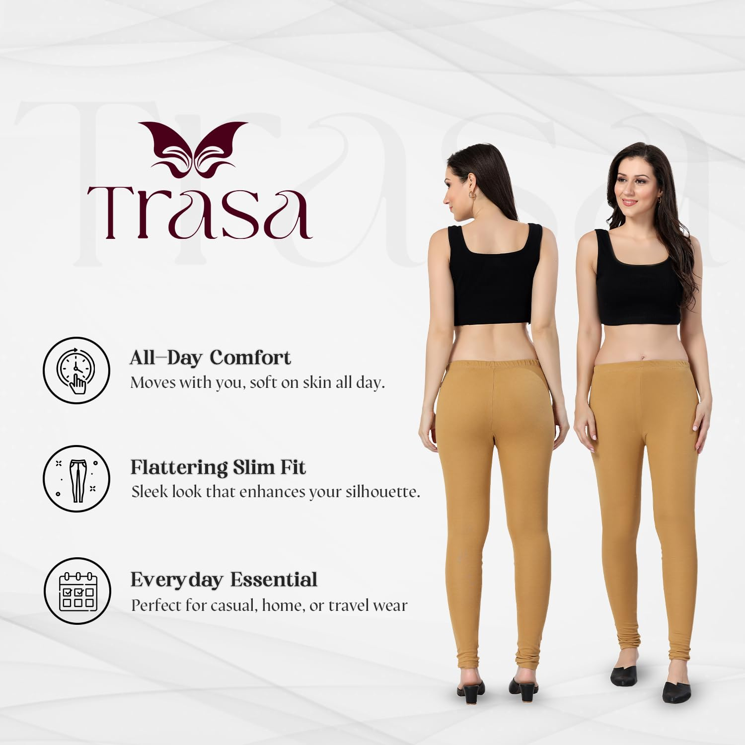 TRASA Women's Classic Cotton Churidar Leggings - Image 97