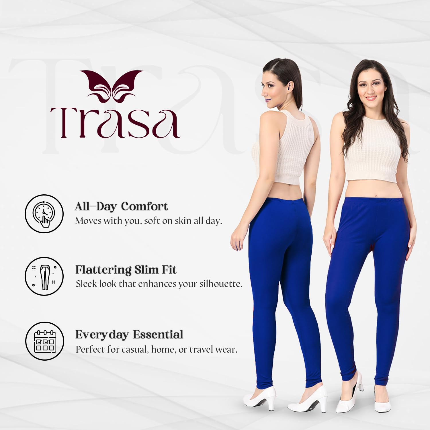 TRASA Women's Classic Cotton Churidar Leggings - Image 112