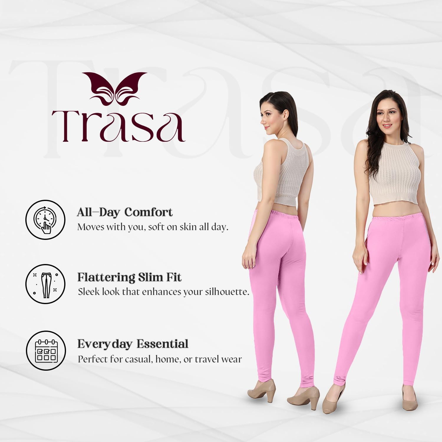 TRASA Women's Classic Cotton Churidar Leggings - Image 120