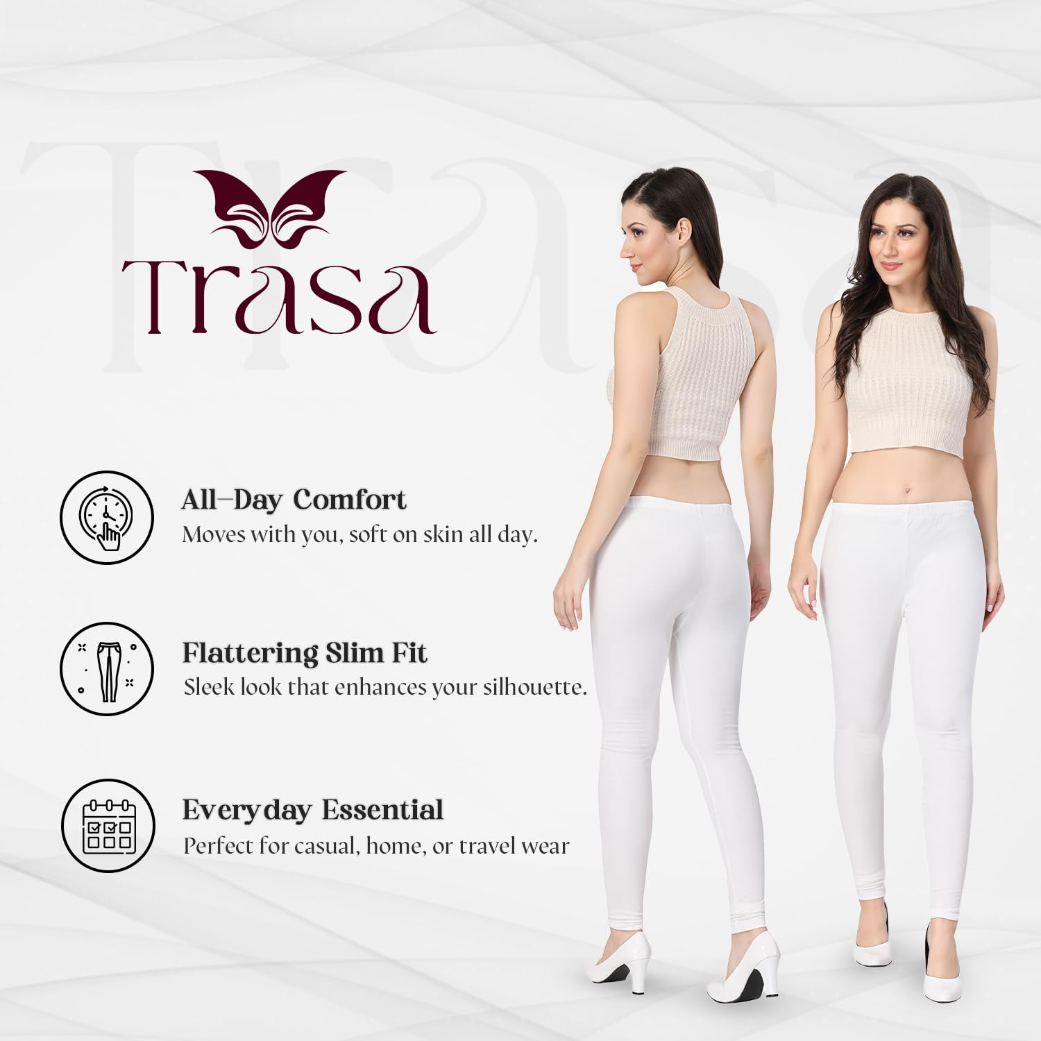 TRASA Women's Classic Cotton Churidar Leggings - Image 126