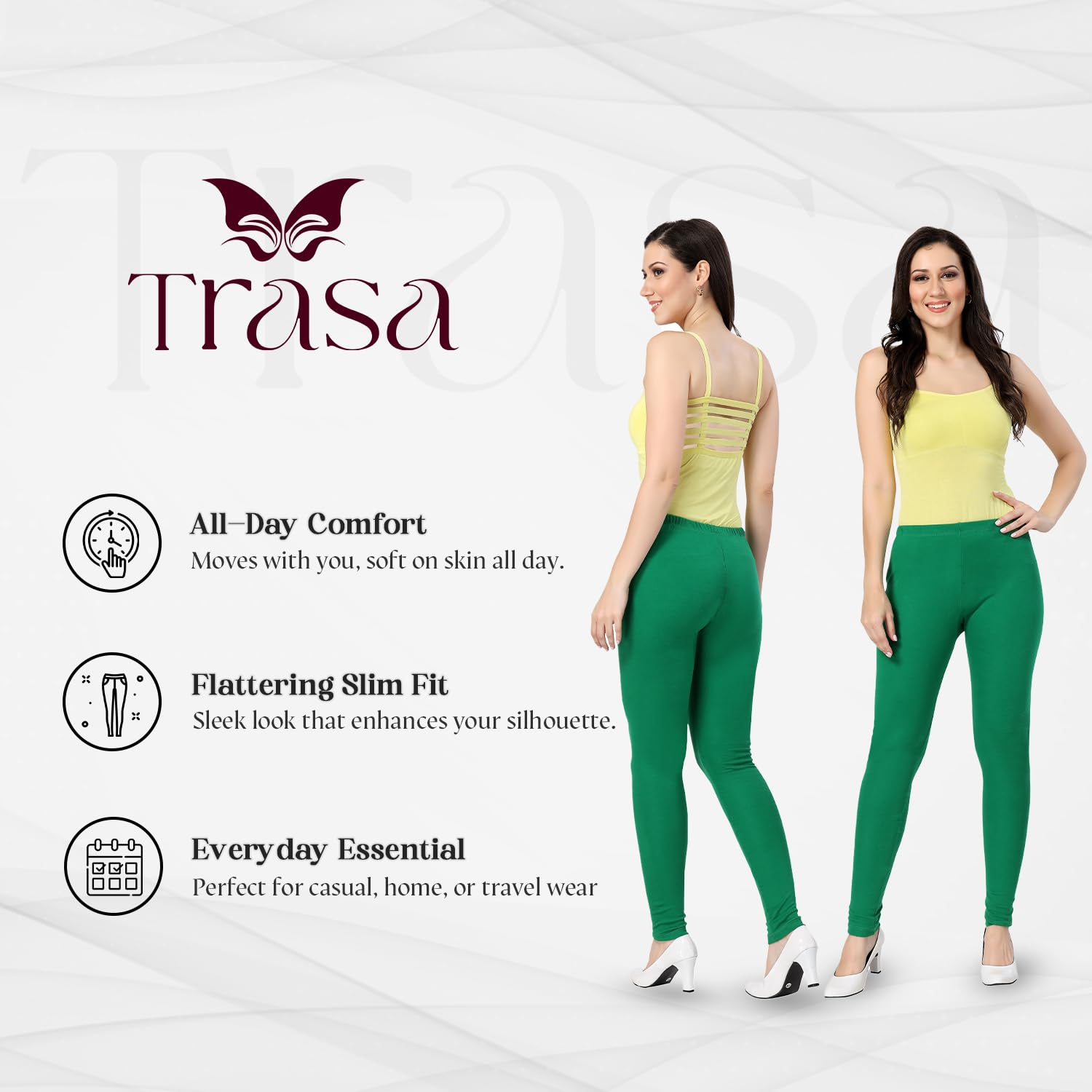TRASA Women's Classic Cotton Churidar Leggings - Image 134