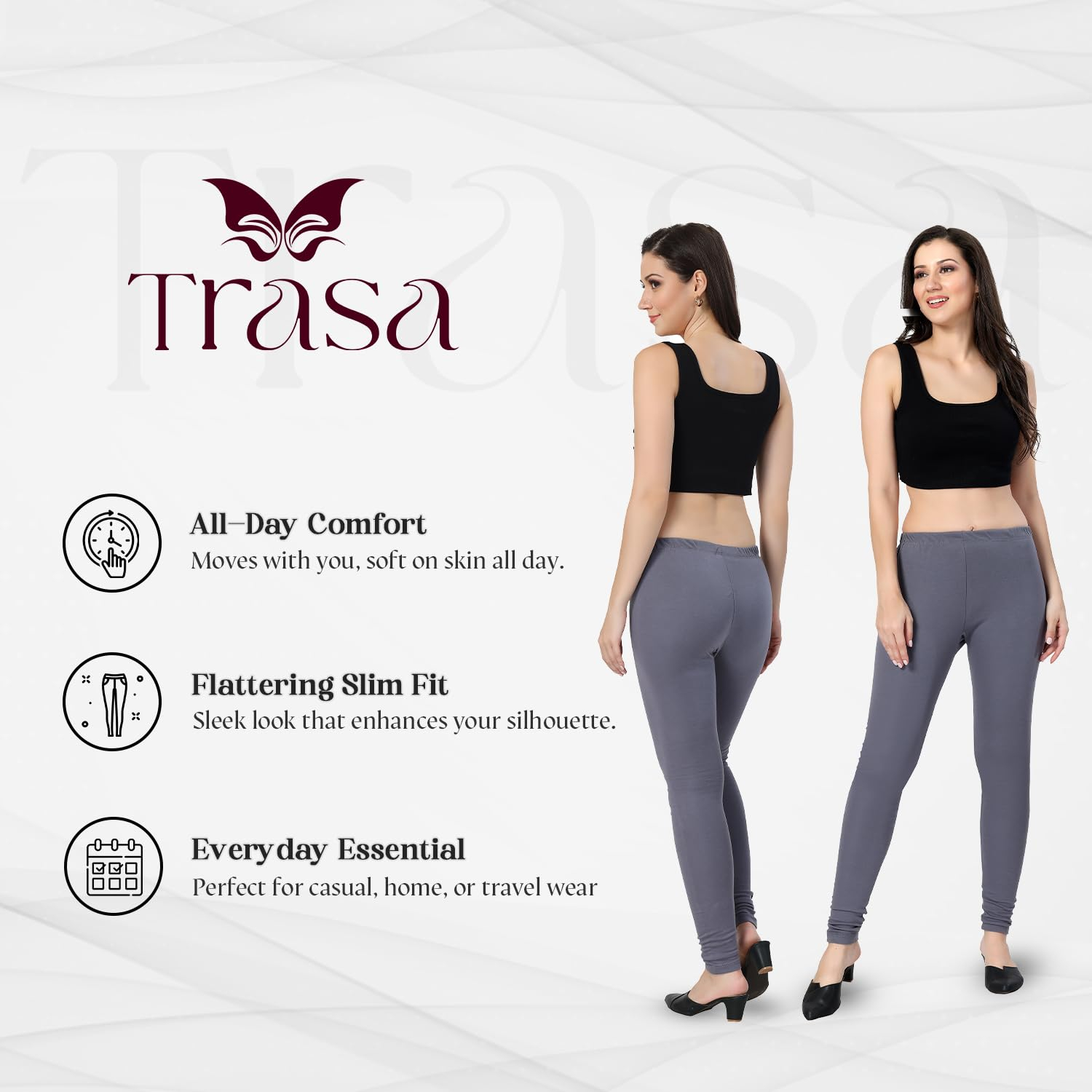 TRASA Women's Classic Cotton Churidar Leggings - Image 141