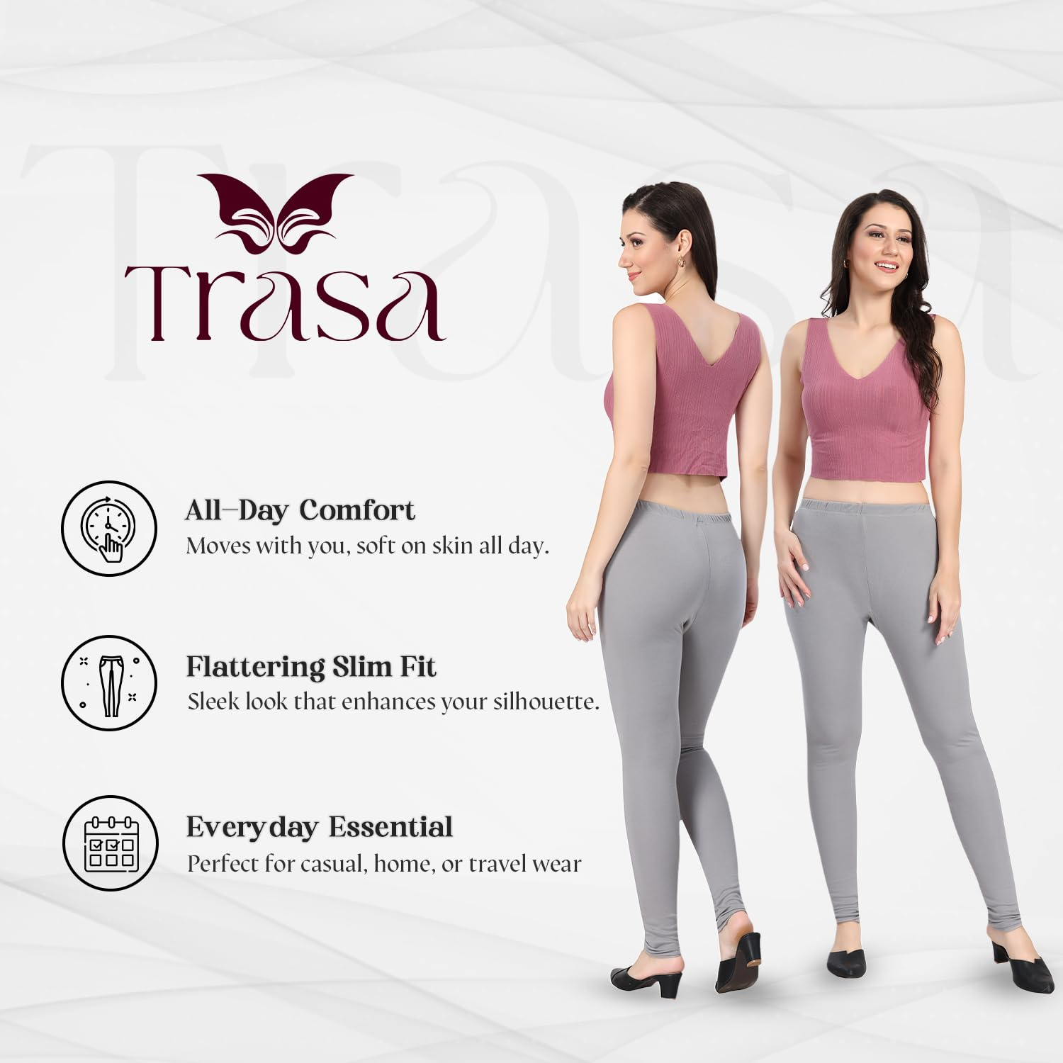 TRASA Women's Classic Cotton Churidar Leggings - Image 149