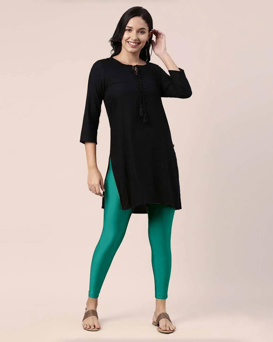 Mehrang Women's Slim-Fit Ankle-Length Shimmer Leggings - Image 126
