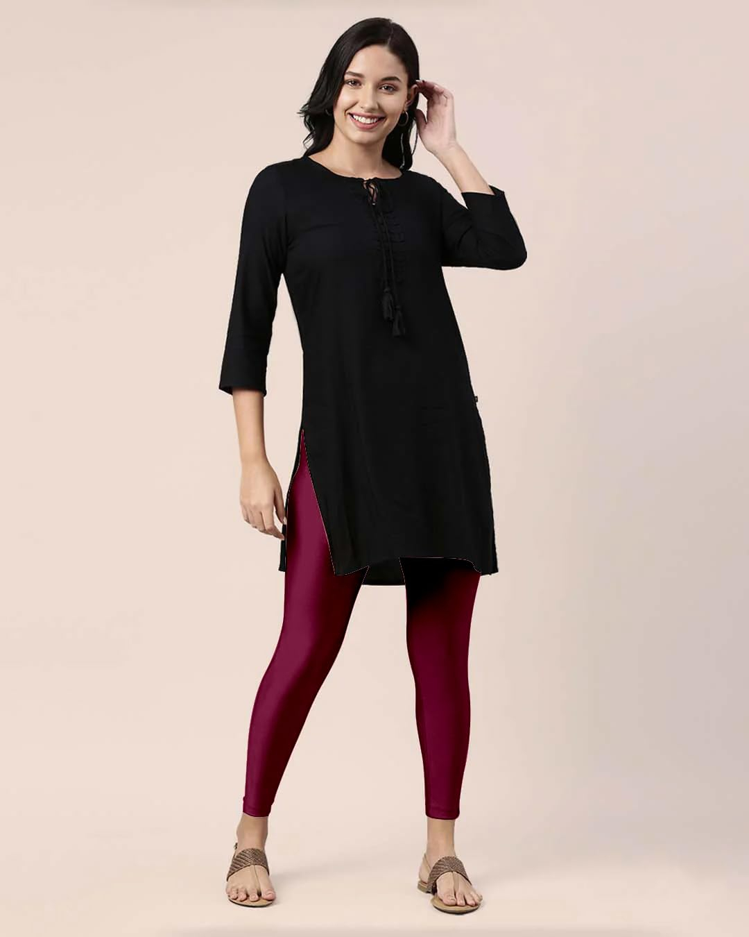 Mehrang Women's Slim-Fit Ankle-Length Shimmer Leggings - Image 133