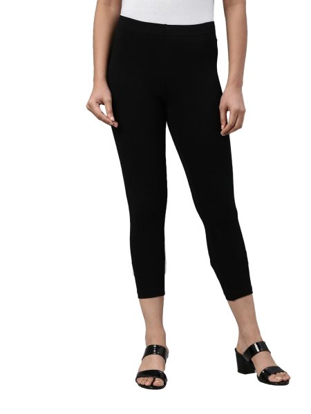 GO COLORS Women's Mid-Rise Cropped Cotton Leggings