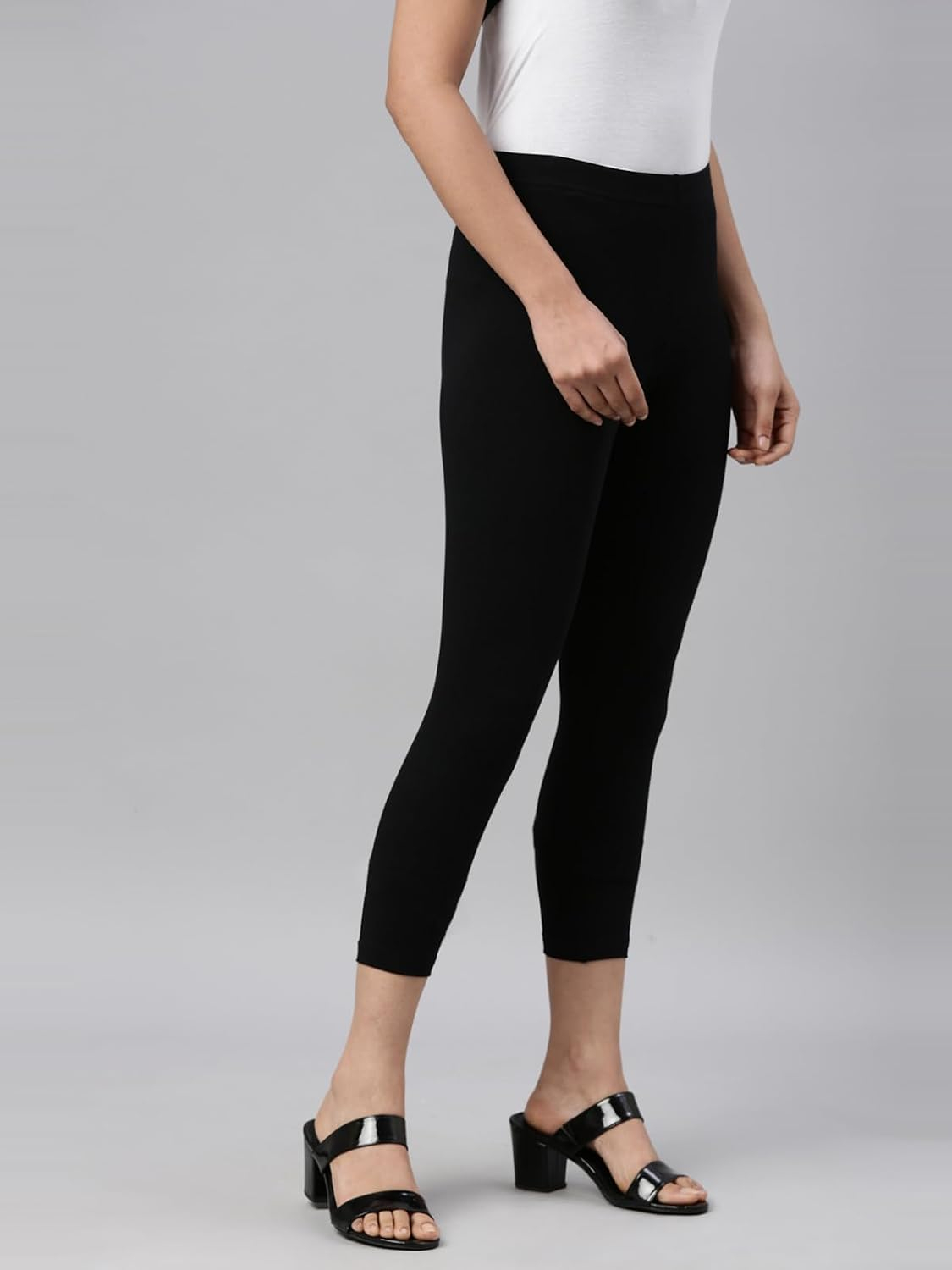 GO COLORS Women's Mid-Rise Cropped Cotton Leggings - Image 2