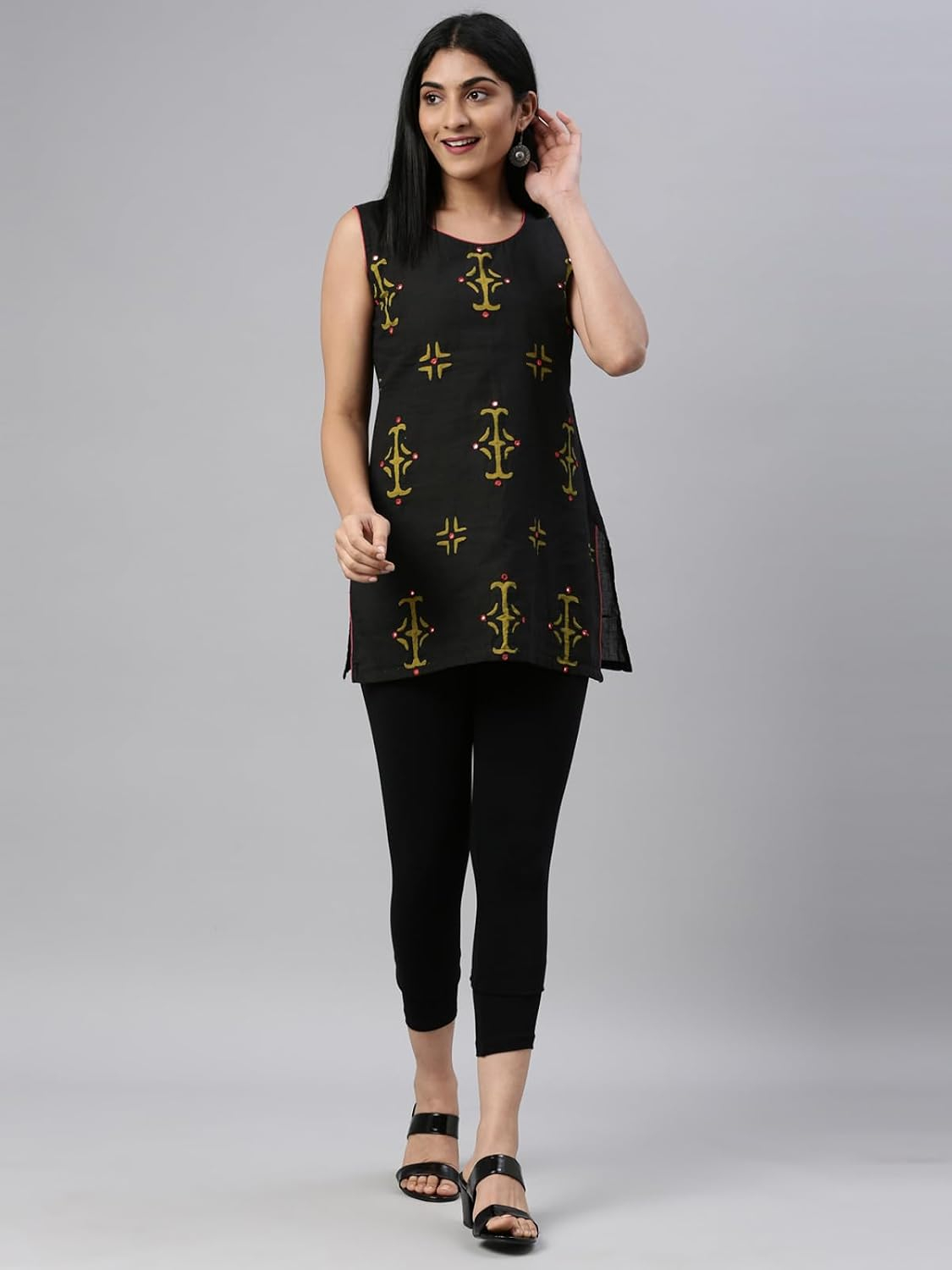 GO COLORS Women's Mid-Rise Cropped Cotton Leggings - Image 3