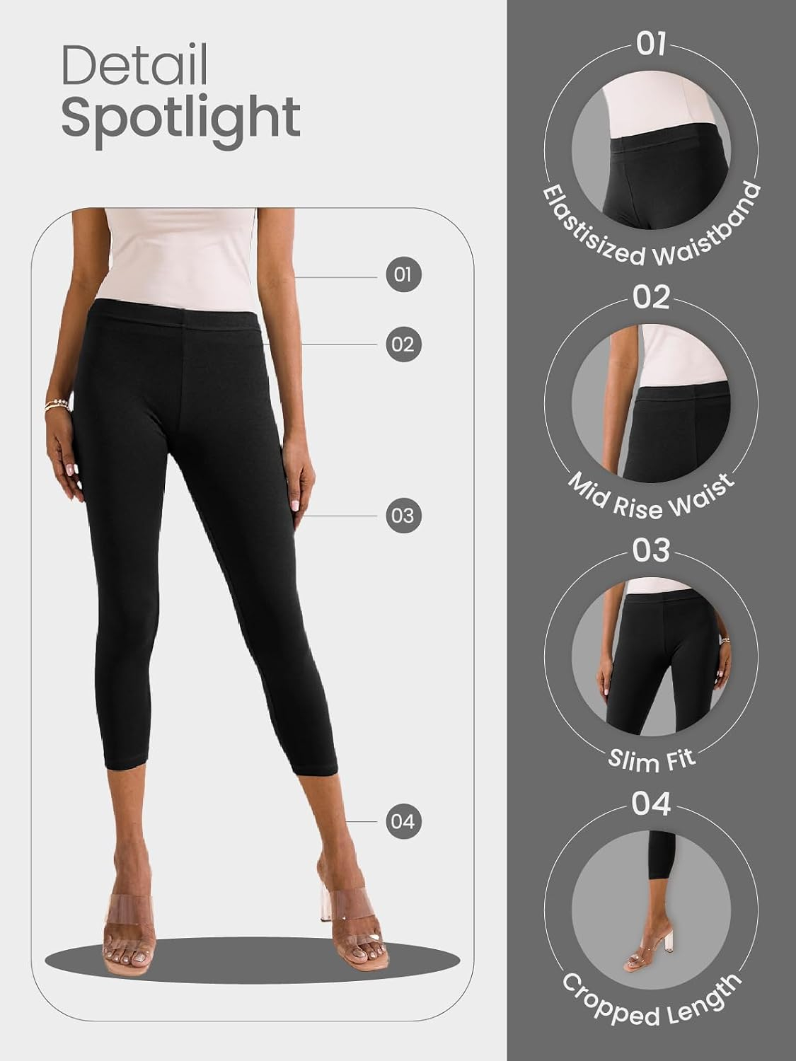 GO COLORS Women's Mid-Rise Cropped Cotton Leggings - Image 6