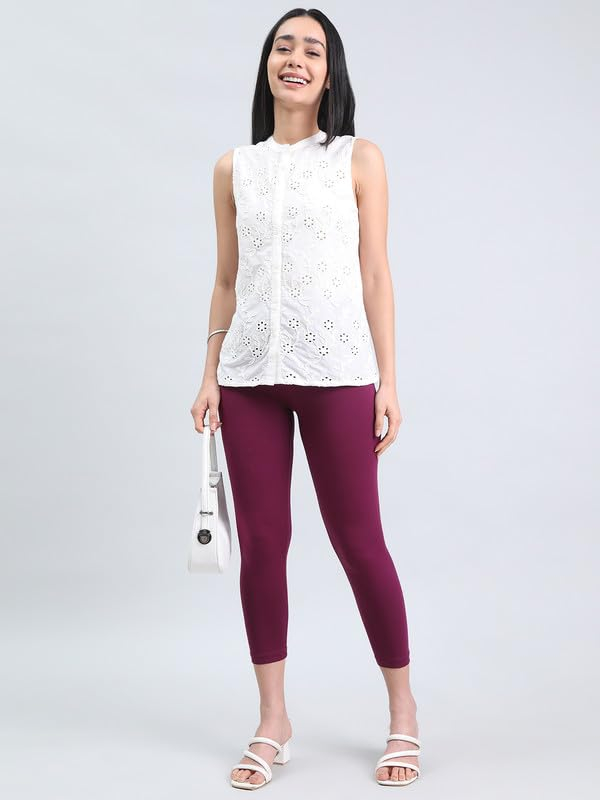 GO COLORS Women's Mid-Rise Cropped Cotton Leggings - Image 42