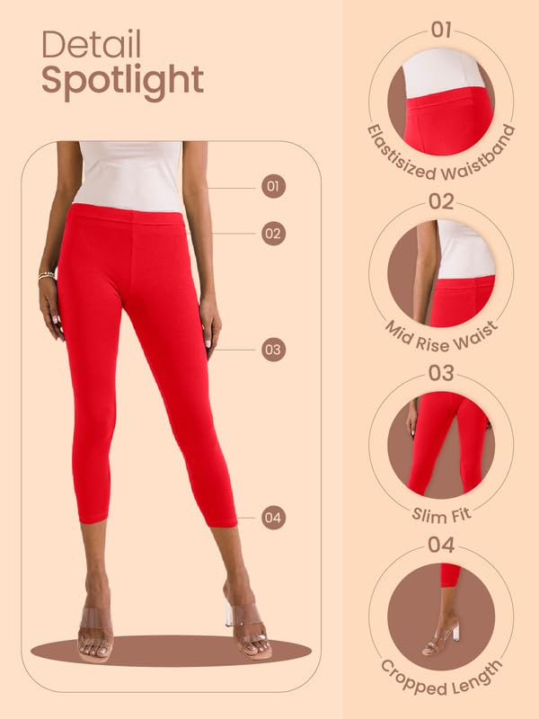 GO COLORS Women's Mid-Rise Cropped Cotton Leggings - Image 45