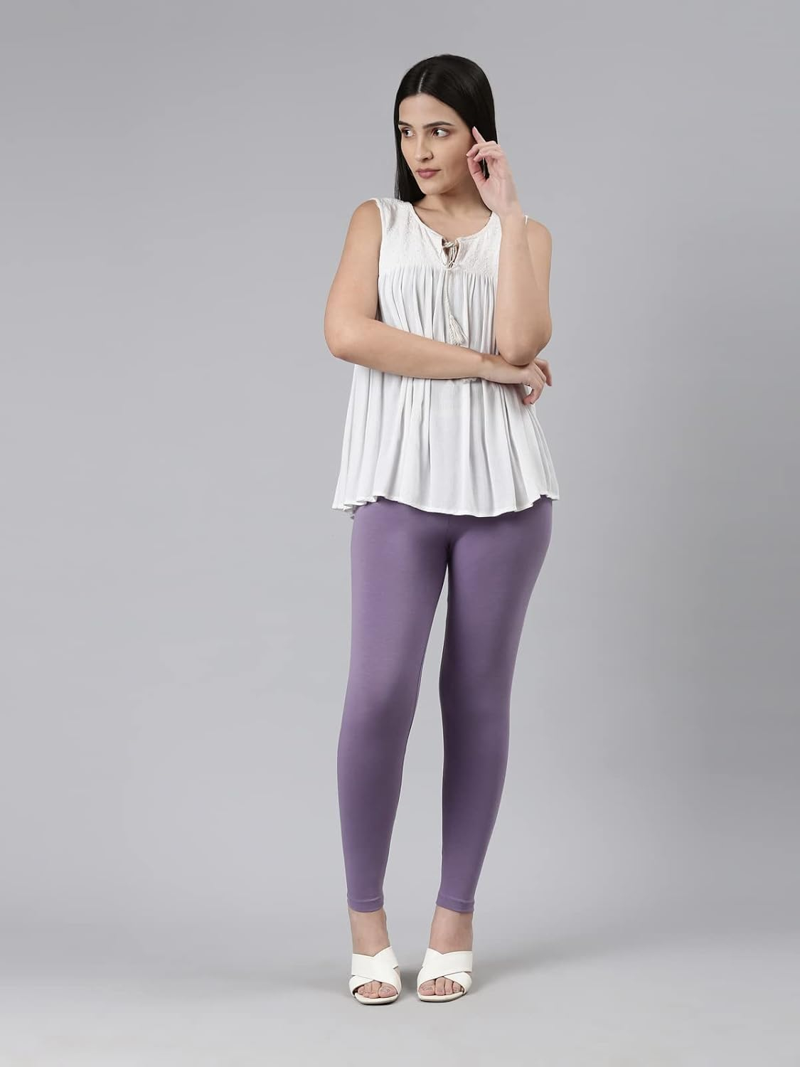 GO COLORS Women's Mid-Rise Cropped Cotton Leggings - Image 68