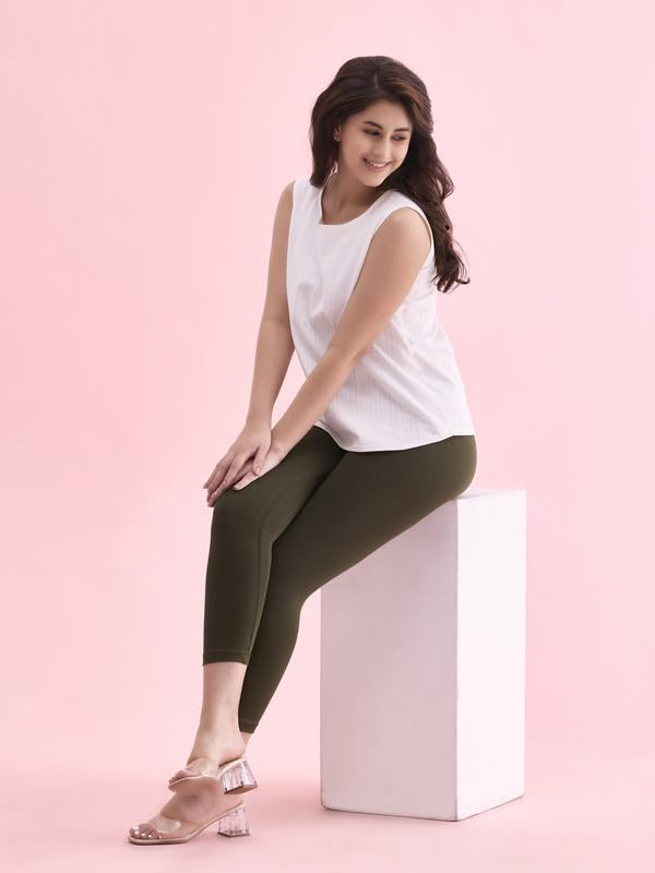 GO COLORS Women's Mid-Rise Cropped Cotton Leggings - Image 102