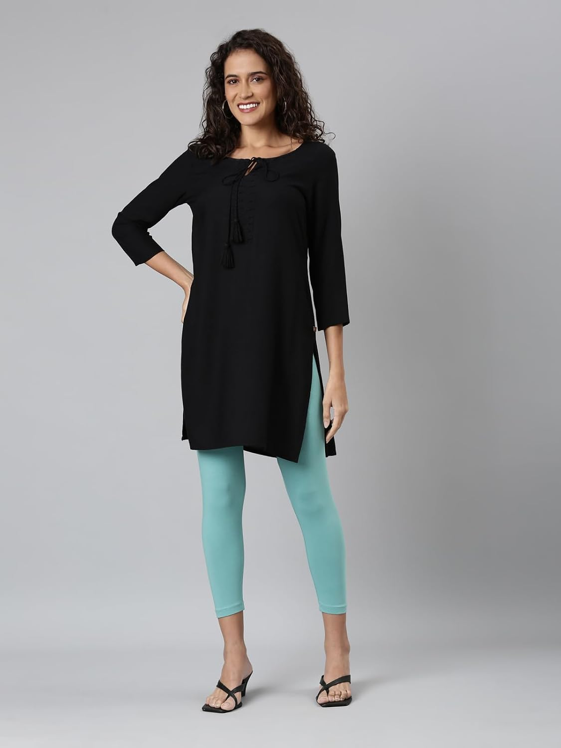 GO COLORS Women's Mid-Rise Cropped Cotton Leggings - Image 123