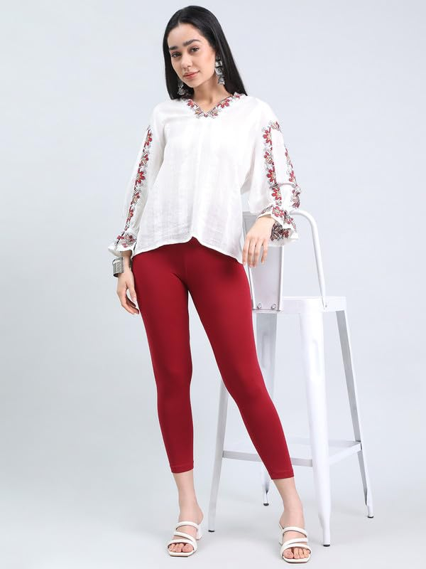 GO COLORS Women's Mid-Rise Cropped Cotton Leggings - Image 128