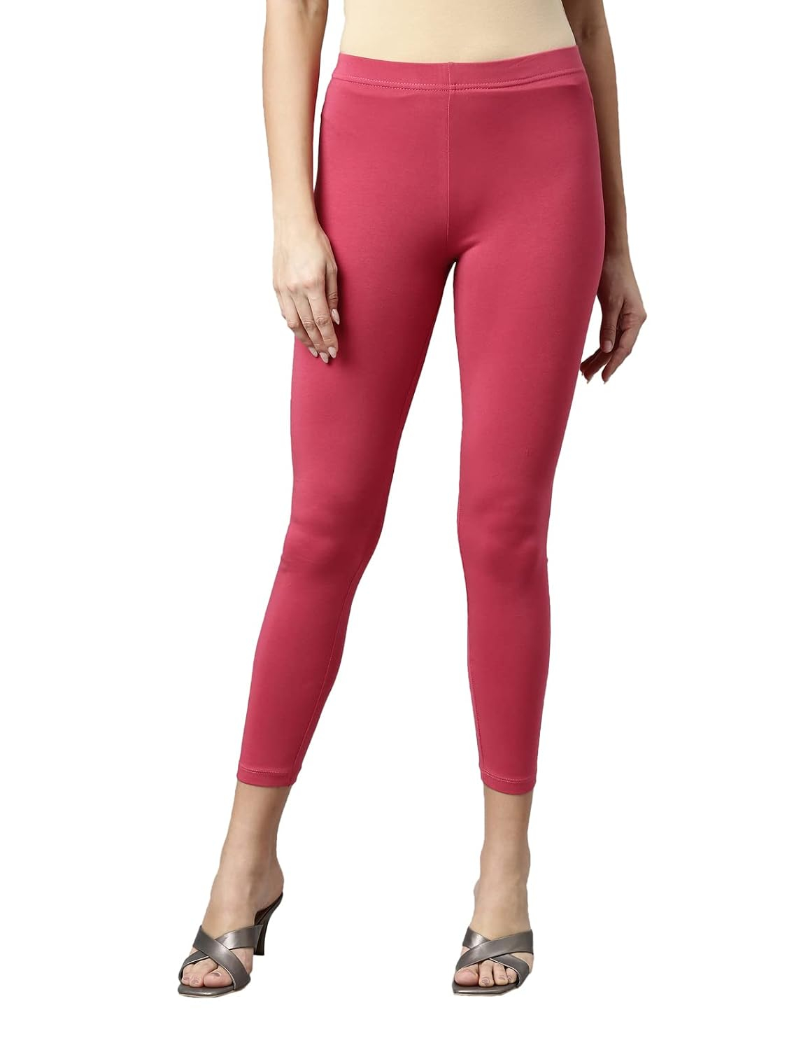 GO COLORS Women's Mid-Rise Cropped Cotton Leggings - Image 138