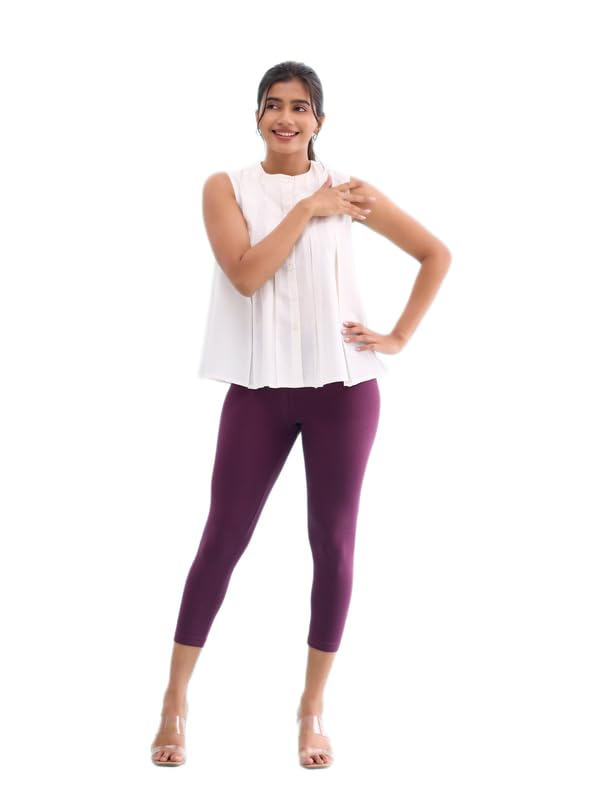 GO COLORS Women's Mid-Rise Cropped Cotton Leggings - Image 152
