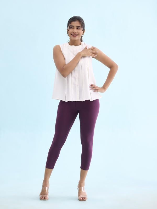 GO COLORS Women's Mid-Rise Cropped Cotton Leggings - Image 155