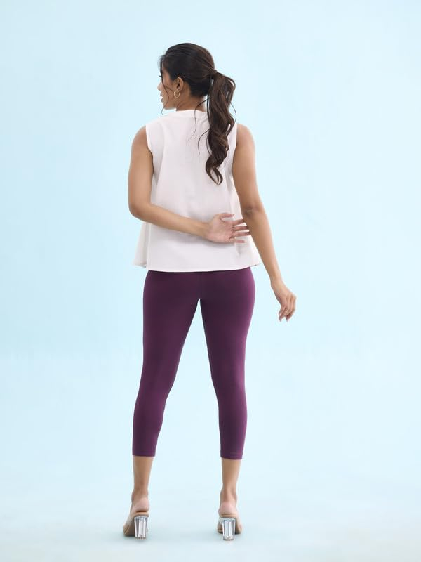 GO COLORS Women's Mid-Rise Cropped Cotton Leggings - Image 156