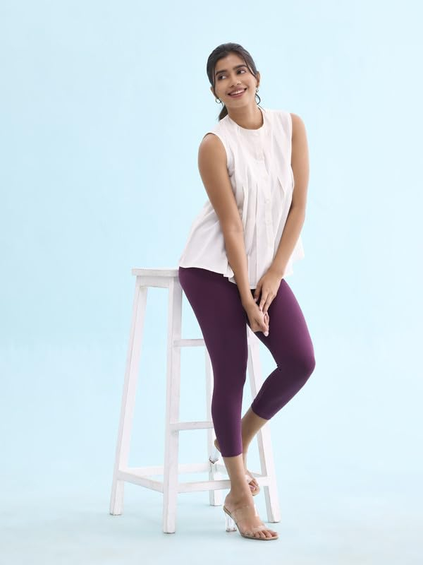 GO COLORS Women's Mid-Rise Cropped Cotton Leggings - Image 157
