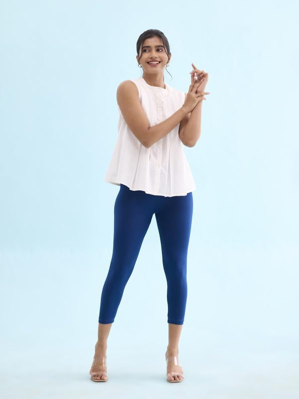 GO COLORS Women's Mid-Rise Cropped Cotton Leggings - Image 193