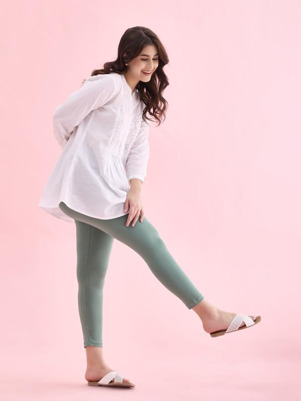 GO COLORS Women's Mid-Rise Cropped Cotton Leggings - Image 199