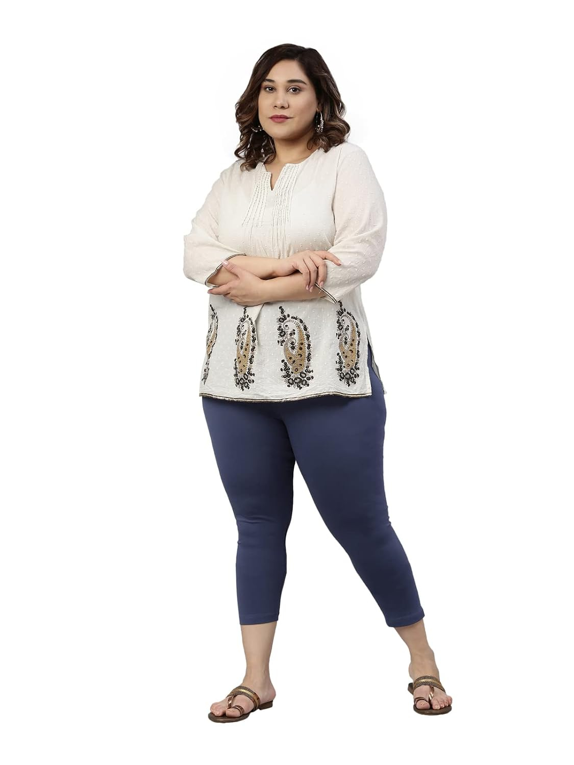 GO COLORS Women's Mid-Rise Cropped Cotton Leggings - Image 218