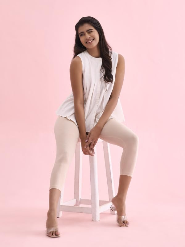 GO COLORS Women's Mid-Rise Cropped Cotton Leggings - Image 221