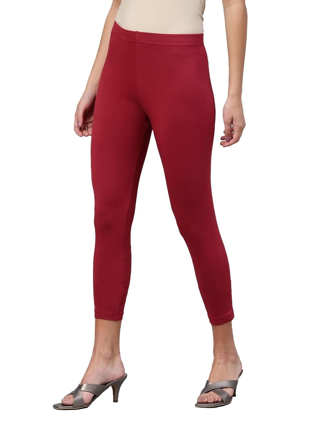 GO COLORS Women's Mid-Rise Cropped Cotton Leggings - Image 227