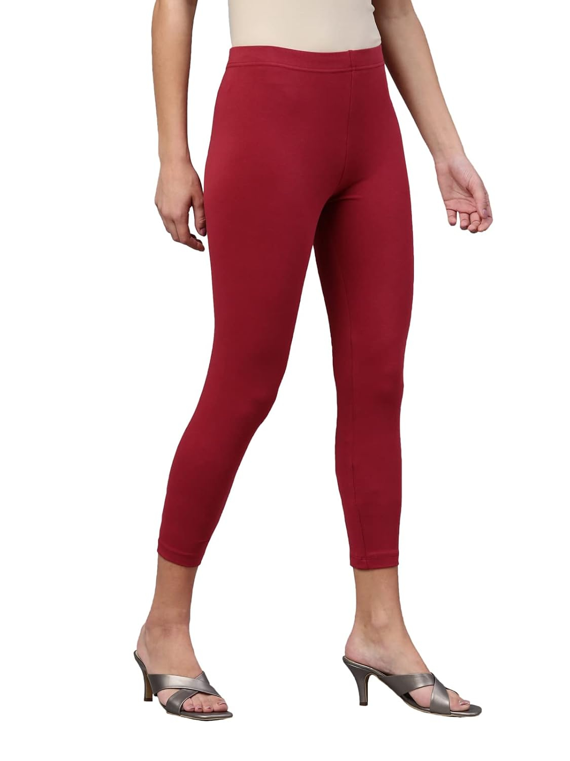 GO COLORS Women's Mid-Rise Cropped Cotton Leggings - Image 228
