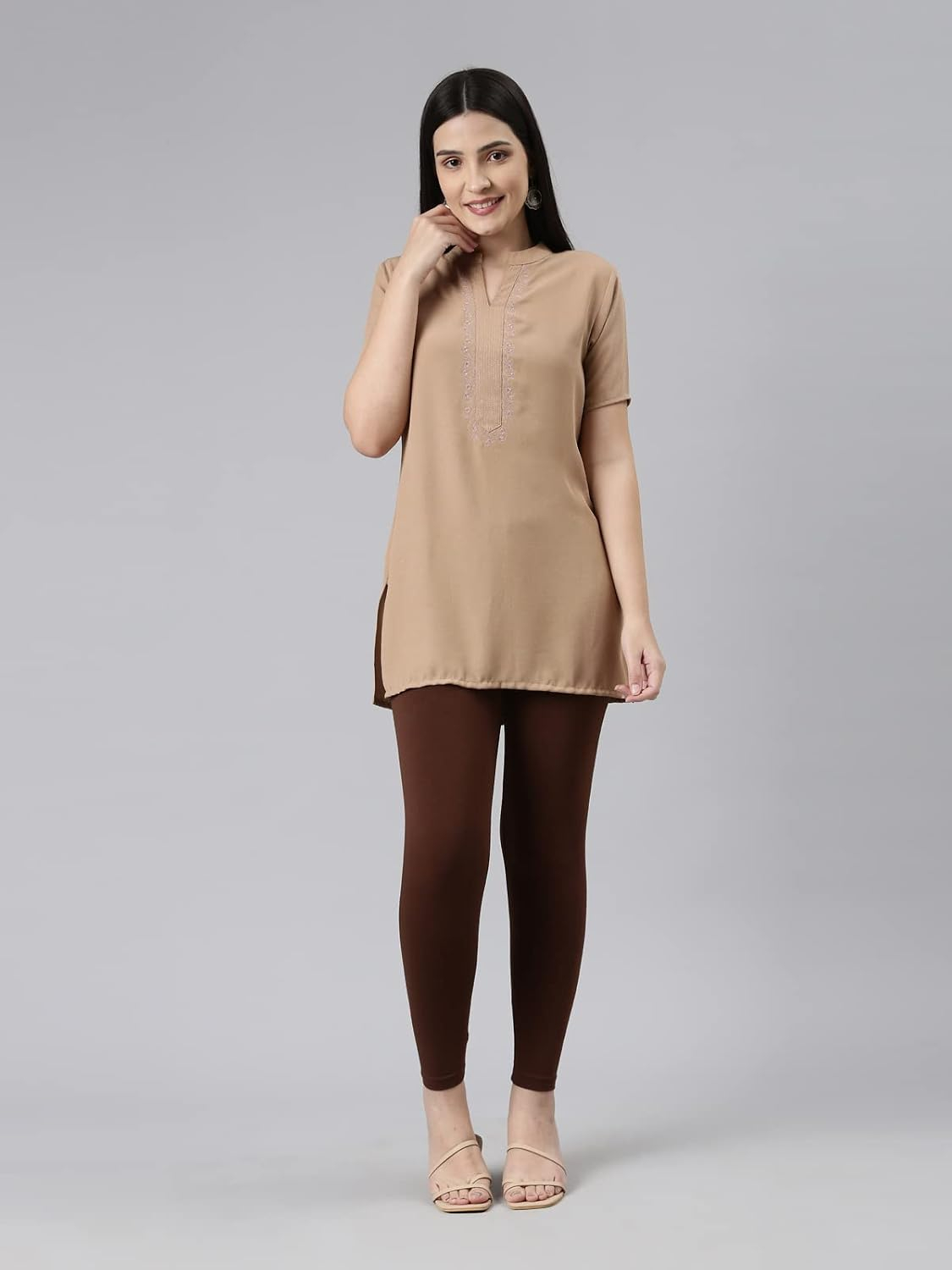 GO COLORS Women's Mid-Rise Cropped Cotton Leggings - Image 247