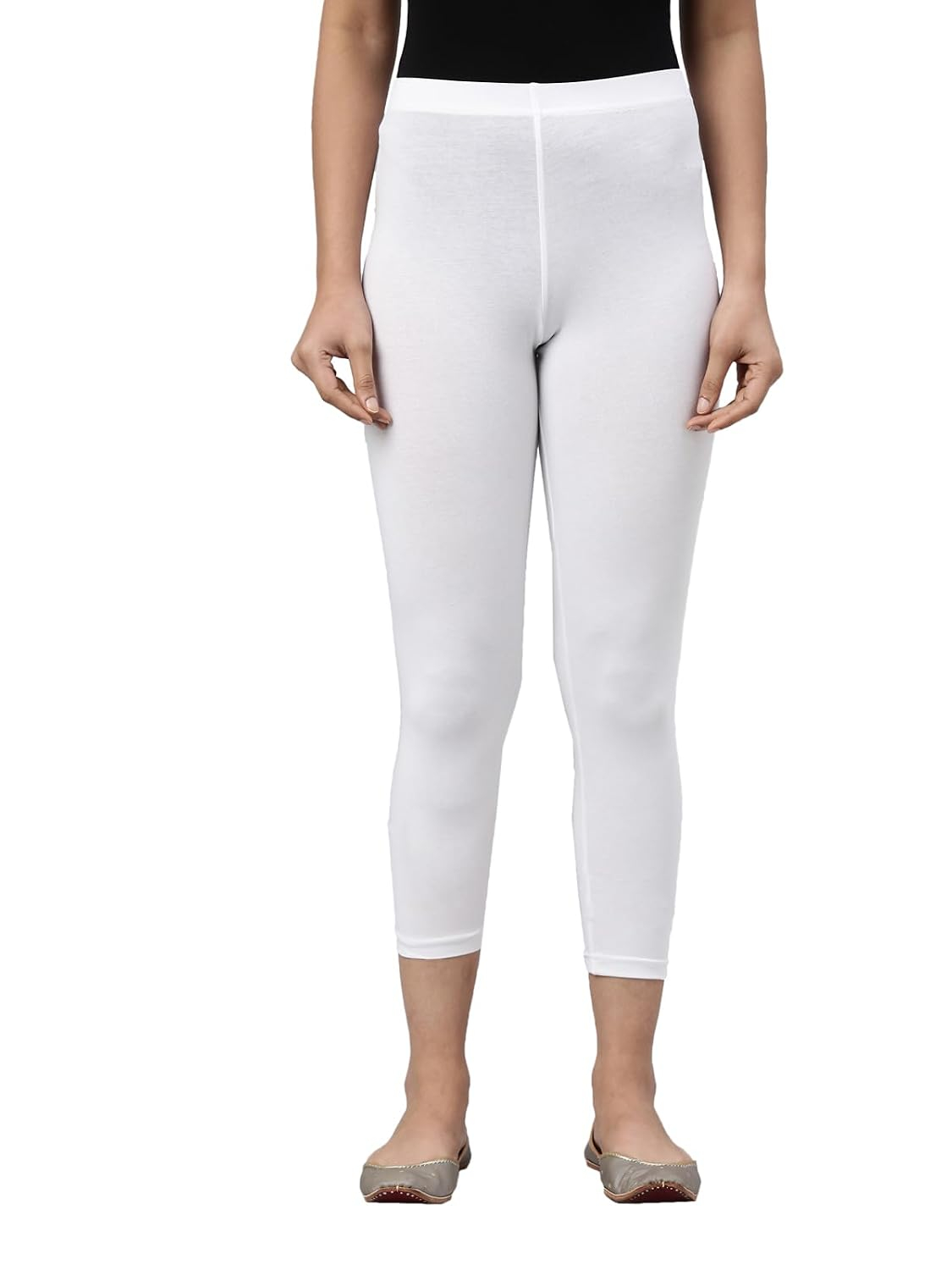 GO COLORS Women's Mid-Rise Cropped Cotton Leggings - Image 265