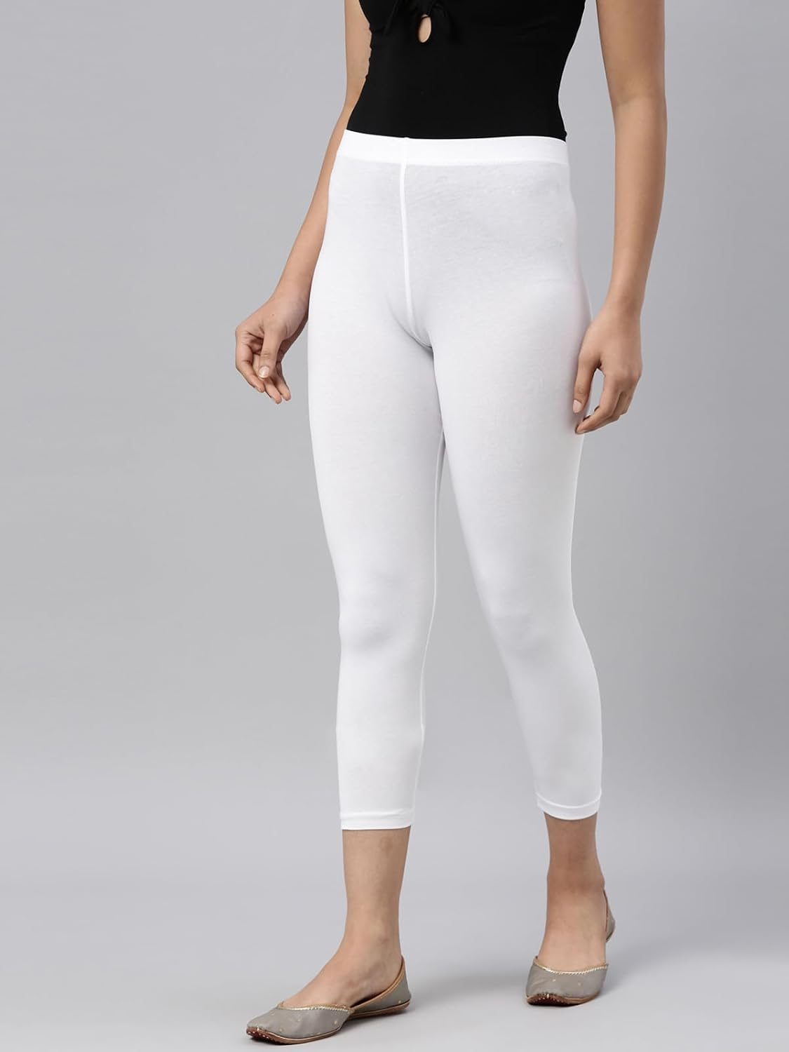 GO COLORS Women's Mid-Rise Cropped Cotton Leggings - Image 266