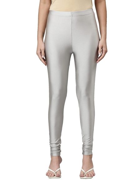 GO COLORS Women's Mid-Rise Shimmer Churidar Leggings