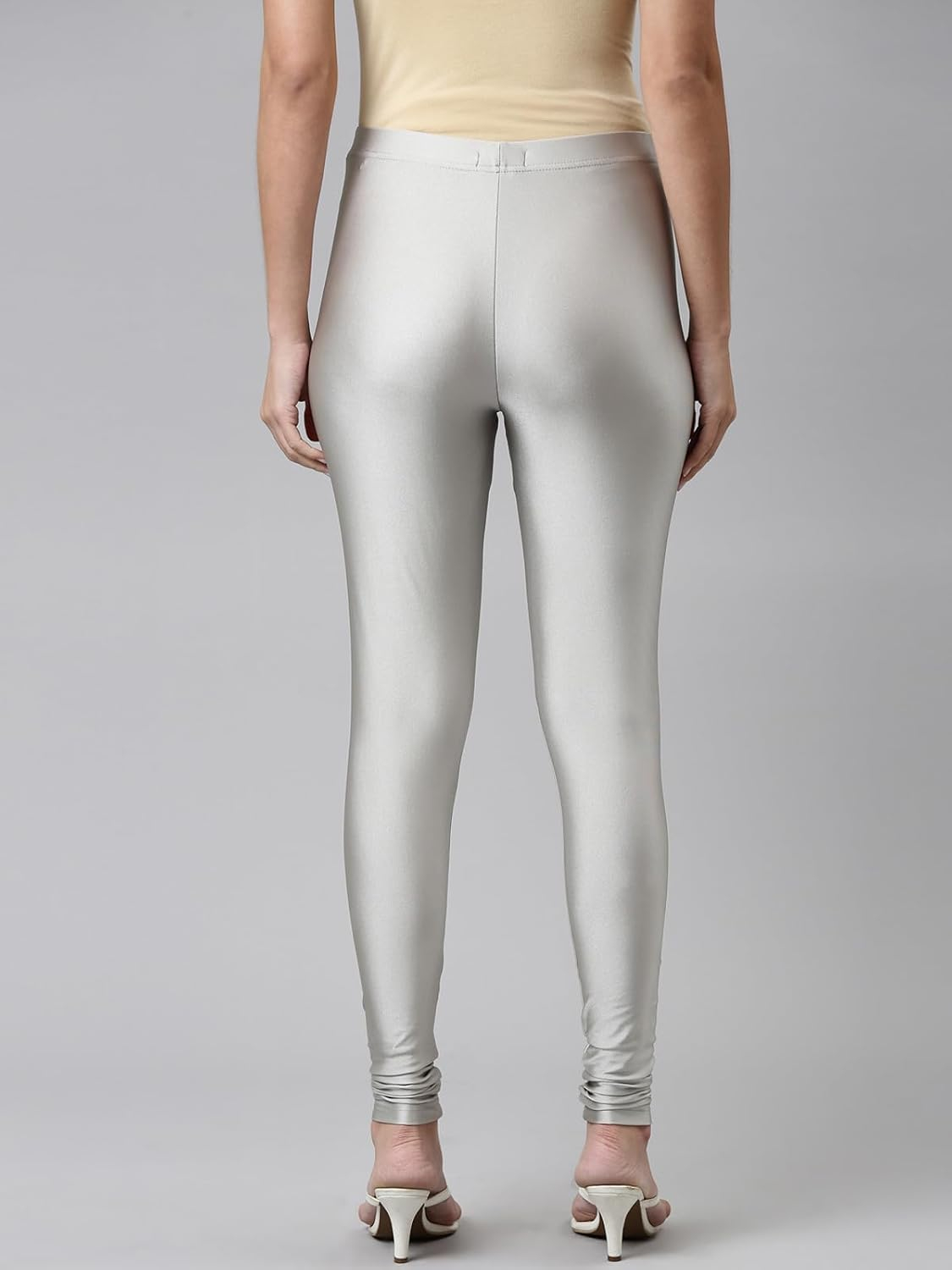 GO COLORS Women's Mid-Rise Shimmer Churidar Leggings - Image 5