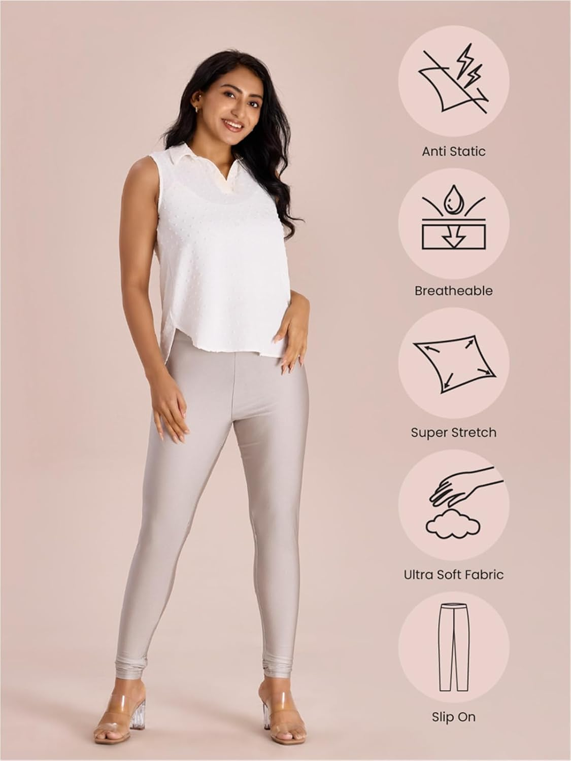 GO COLORS Women's Mid-Rise Shimmer Churidar Leggings - Image 6