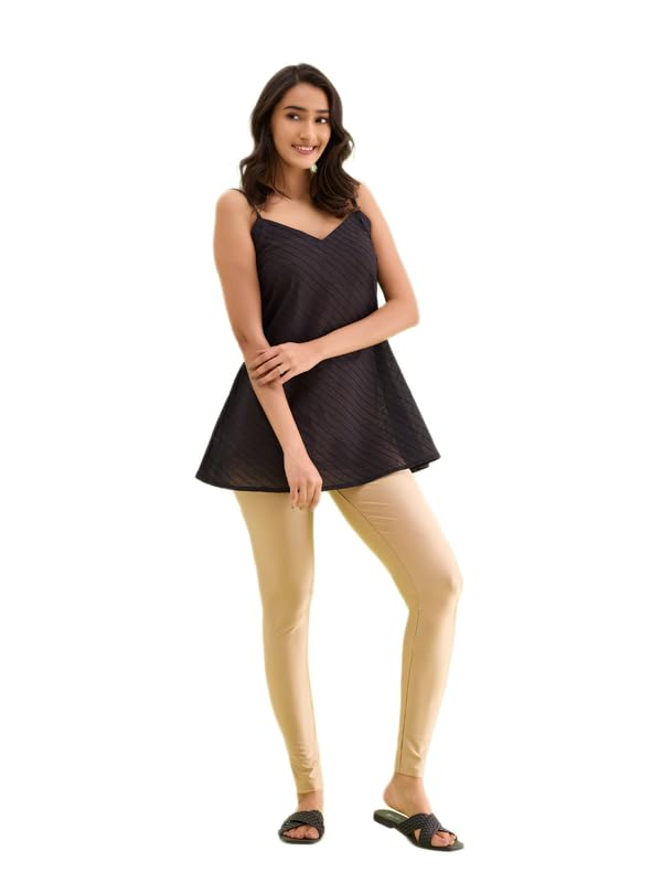 GO COLORS Women's Mid-Rise Shimmer Churidar Leggings - Image 8