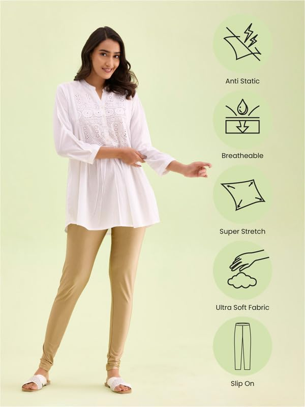 GO COLORS Women's Mid-Rise Shimmer Churidar Leggings - Image 21