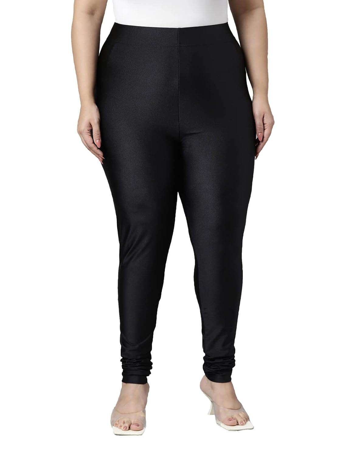 GO COLORS Women's Mid-Rise Shimmer Churidar Leggings - Image 24
